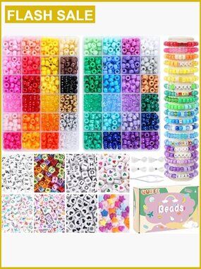 1900pc Pony Beads Bracelet Making Kit, 48 Colors Letter Beads for Jewelry Craft